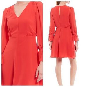 Vince Camuto Chiffon Long Tie Sleeve Coral Dress